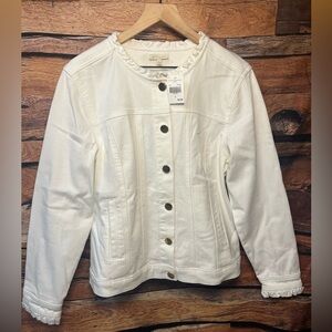Kate & Sam White Denim Jacket w/ Ruffled collar and sleeve detail